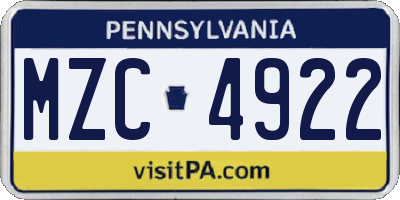 PA license plate MZC4922