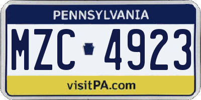 PA license plate MZC4923