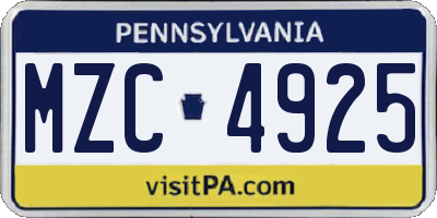PA license plate MZC4925