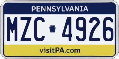 PA license plate MZC4926
