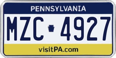 PA license plate MZC4927