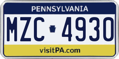 PA license plate MZC4930