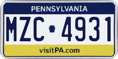 PA license plate MZC4931