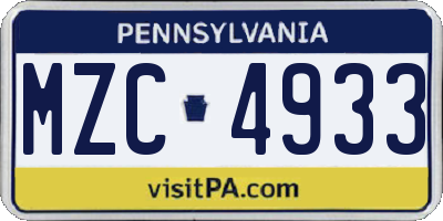 PA license plate MZC4933
