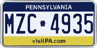 PA license plate MZC4935