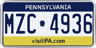PA license plate MZC4936