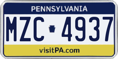 PA license plate MZC4937