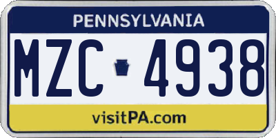 PA license plate MZC4938