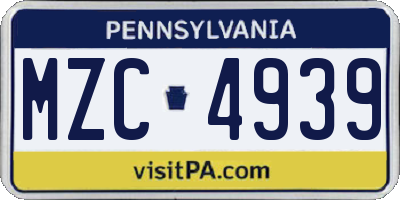 PA license plate MZC4939