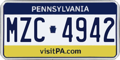 PA license plate MZC4942