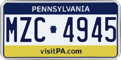 PA license plate MZC4945