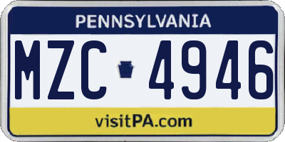 PA license plate MZC4946