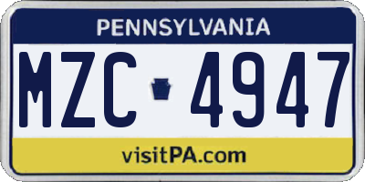 PA license plate MZC4947