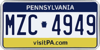 PA license plate MZC4949