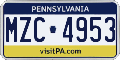 PA license plate MZC4953