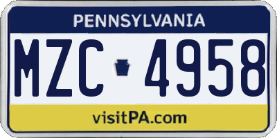 PA license plate MZC4958