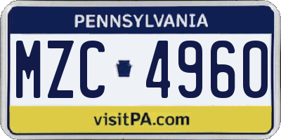 PA license plate MZC4960