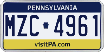 PA license plate MZC4961