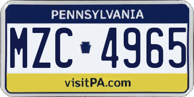 PA license plate MZC4965