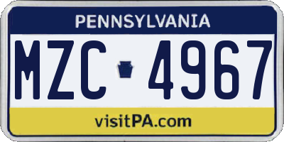 PA license plate MZC4967