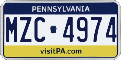 PA license plate MZC4974