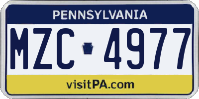 PA license plate MZC4977