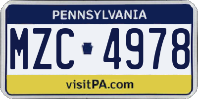 PA license plate MZC4978