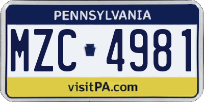 PA license plate MZC4981