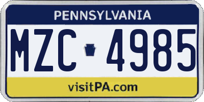 PA license plate MZC4985