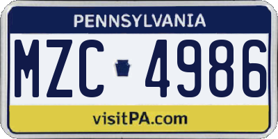 PA license plate MZC4986