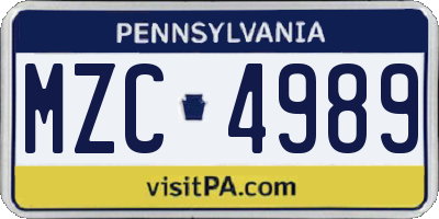 PA license plate MZC4989