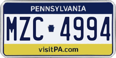 PA license plate MZC4994