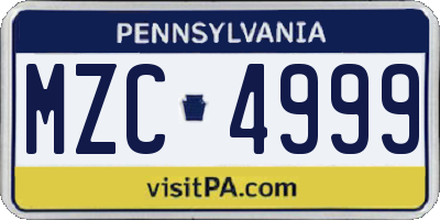 PA license plate MZC4999