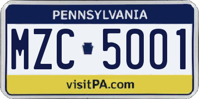 PA license plate MZC5001