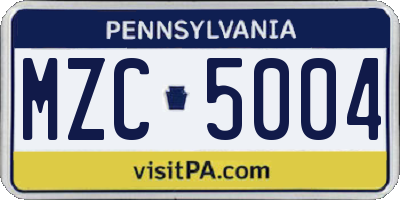 PA license plate MZC5004