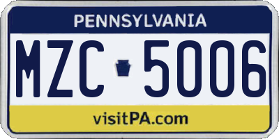 PA license plate MZC5006