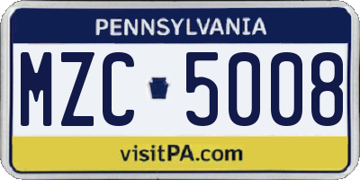 PA license plate MZC5008