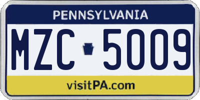 PA license plate MZC5009