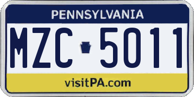 PA license plate MZC5011