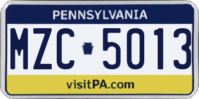PA license plate MZC5013