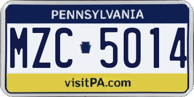 PA license plate MZC5014