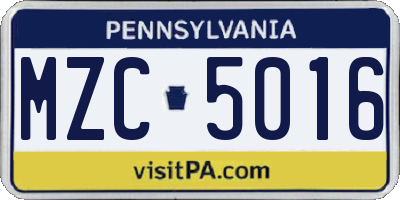 PA license plate MZC5016