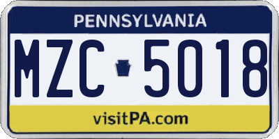 PA license plate MZC5018