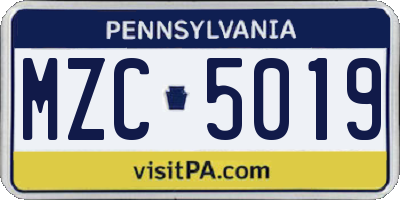 PA license plate MZC5019