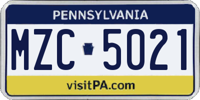 PA license plate MZC5021