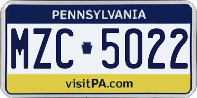 PA license plate MZC5022
