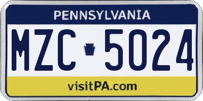 PA license plate MZC5024