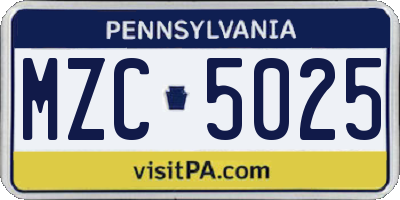 PA license plate MZC5025