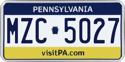 PA license plate MZC5027