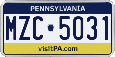 PA license plate MZC5031